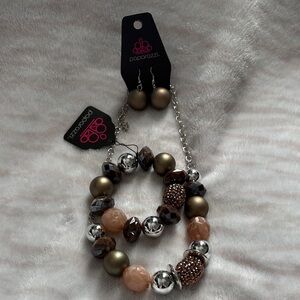paparazzi Metallic Gold and Brown Beaded Necklace & Earring Set